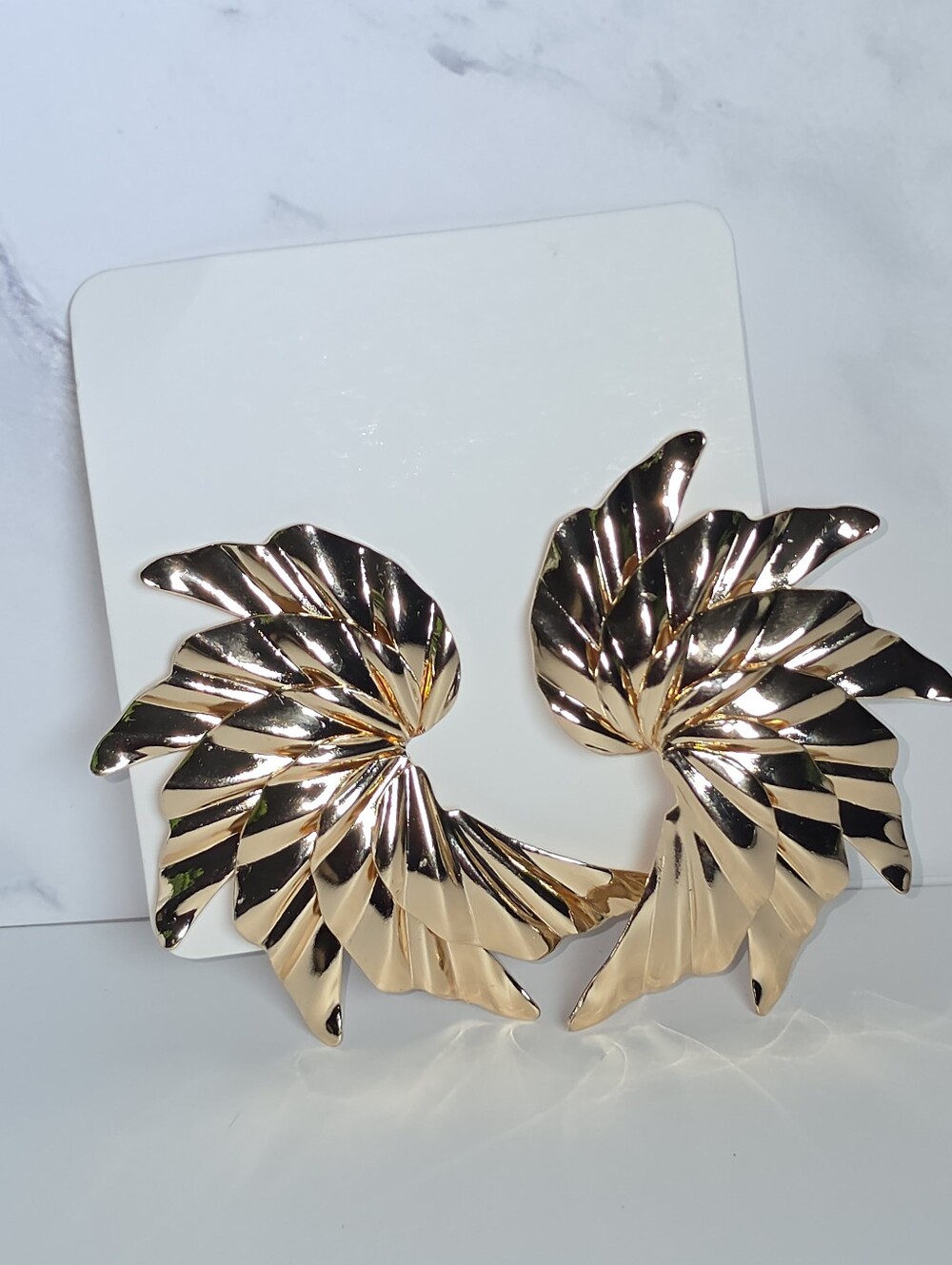 Gold-Tone Spiral Leaf Statement Earrings - Women Accessories